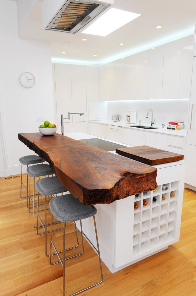 Natural wood table in kitchen