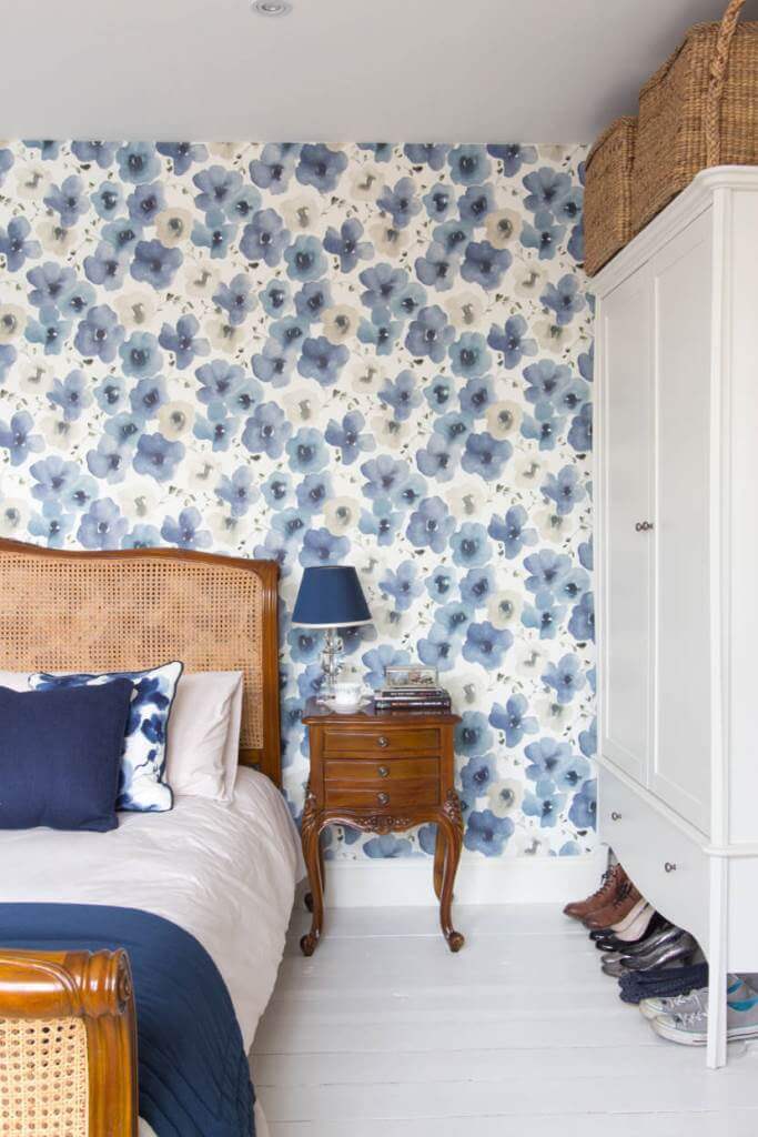 Eclectic Wallpaper With Blue Poppies