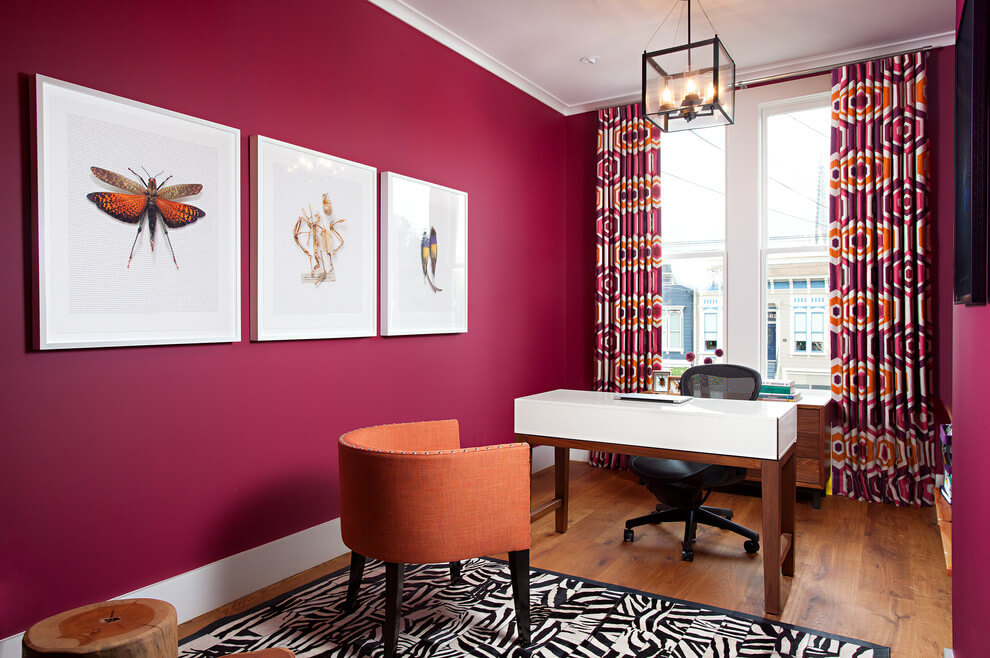 Bold Magenta Walls In Home Office