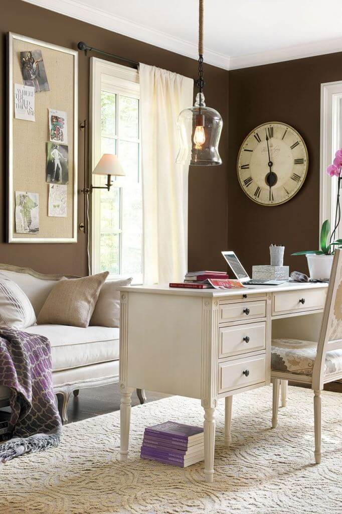 Home Office In Dark Brown Colors