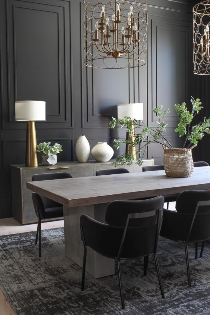 Soft Black Dark Colors In Elegant Dining Room