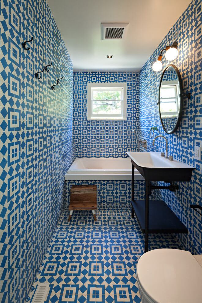 Eclectic Blue Bathroom Design