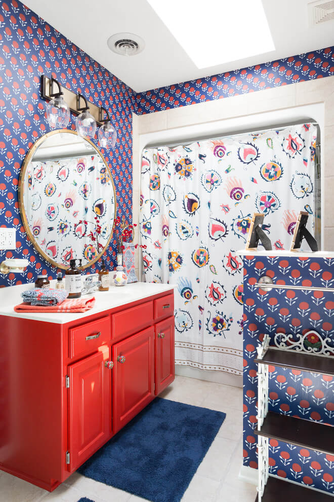Many Patterns In Vibrant Bathroom
