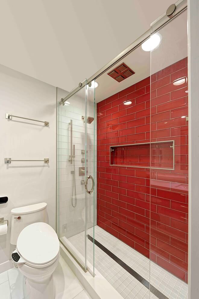 Red Accent Wall In Shower