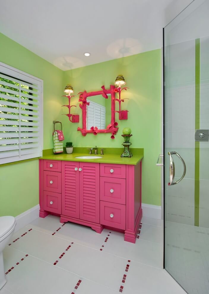 Striking Green and Pink Bathroom