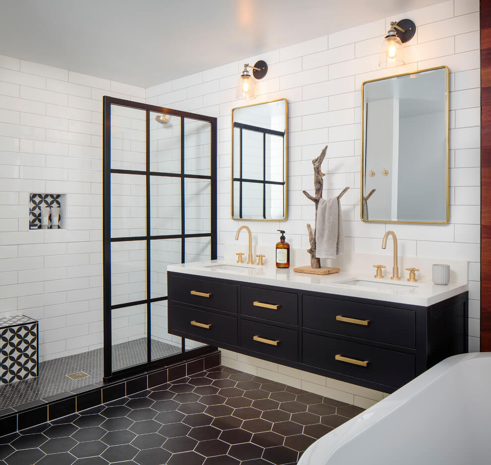 White Black and Gold Bathroom