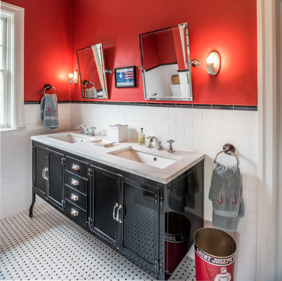 White Black and Red Bathroom