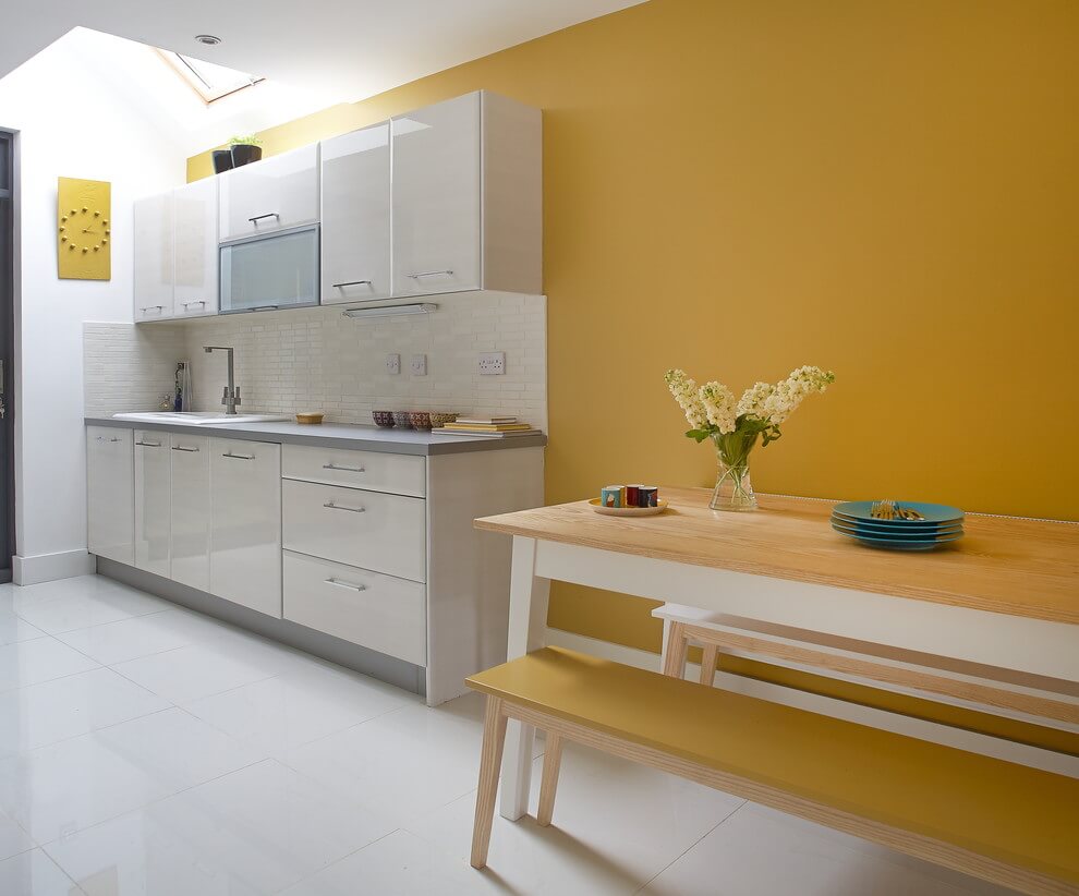 White Kitchen With Yellow Walls