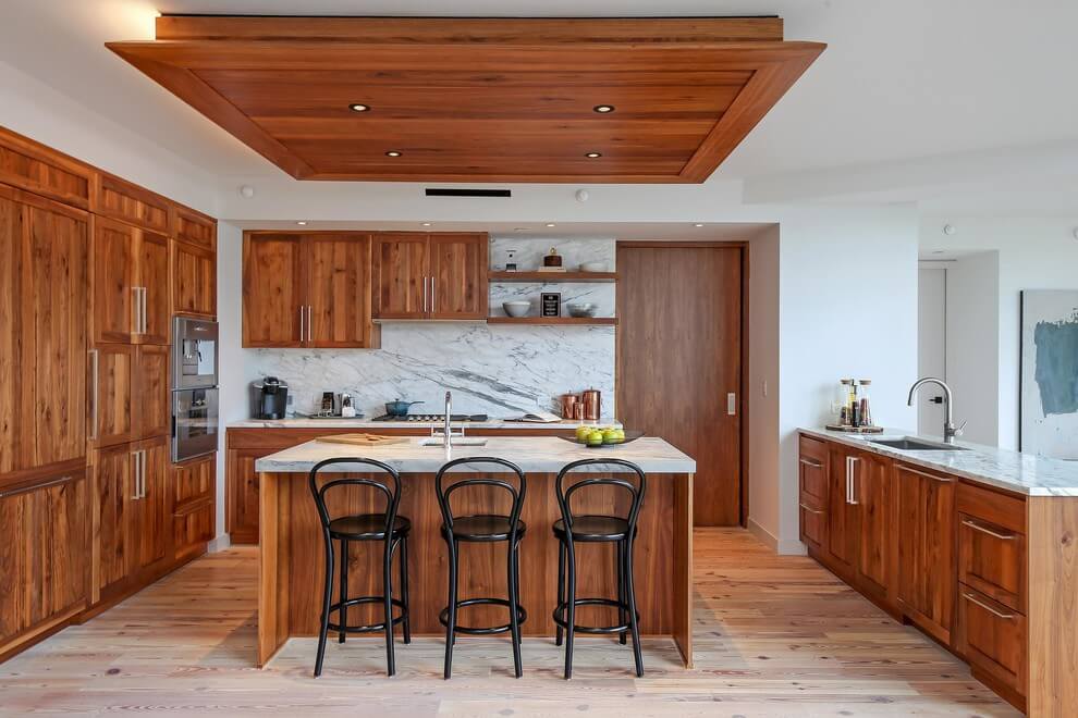Wood Ceiling and Floors In Kitchen