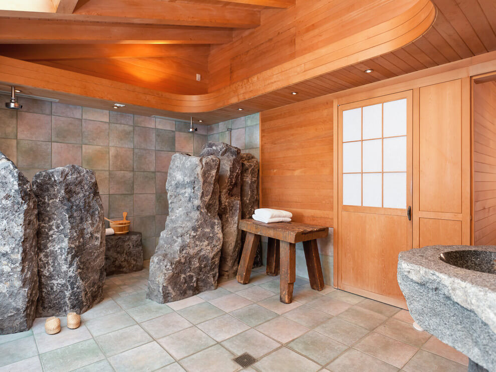 Wood and Stone Bathroom Decor